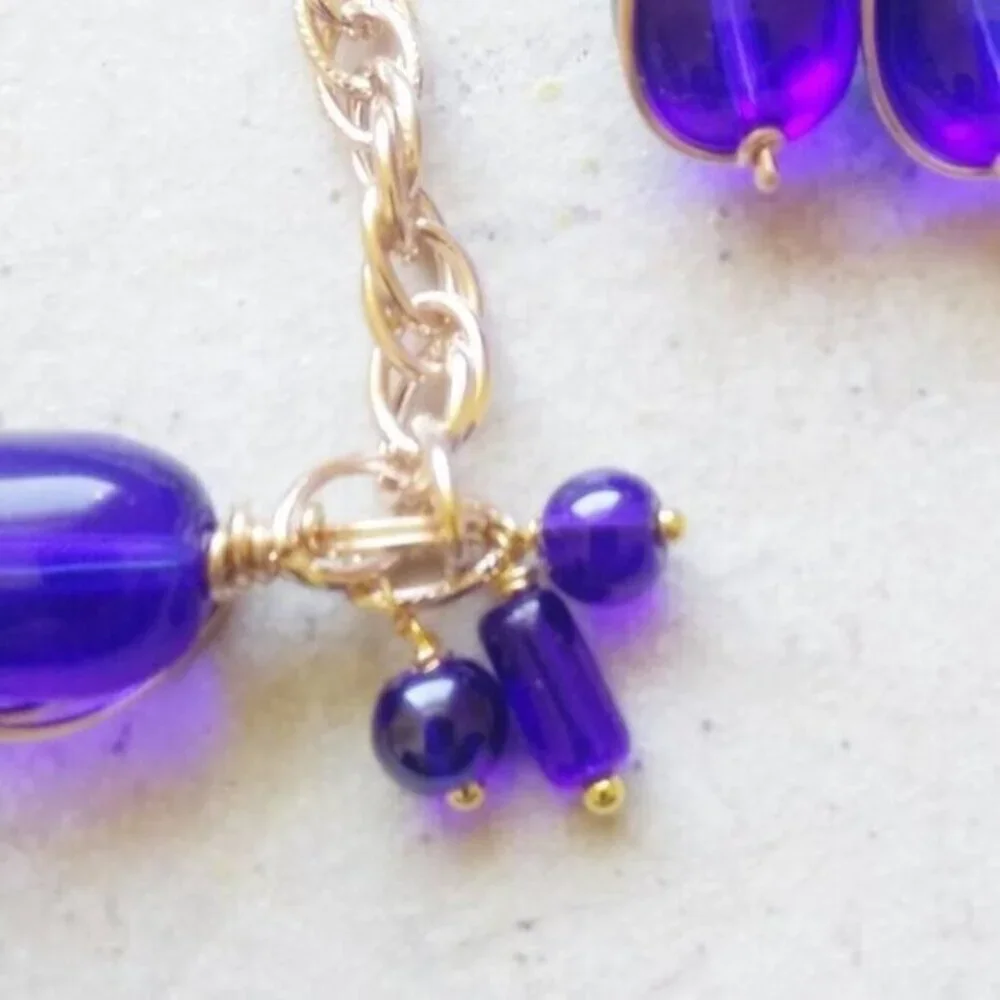 Cobalt Blue & Gold Chain Set - Chunky Bracelet & Earrings - Casual & Trendy!
